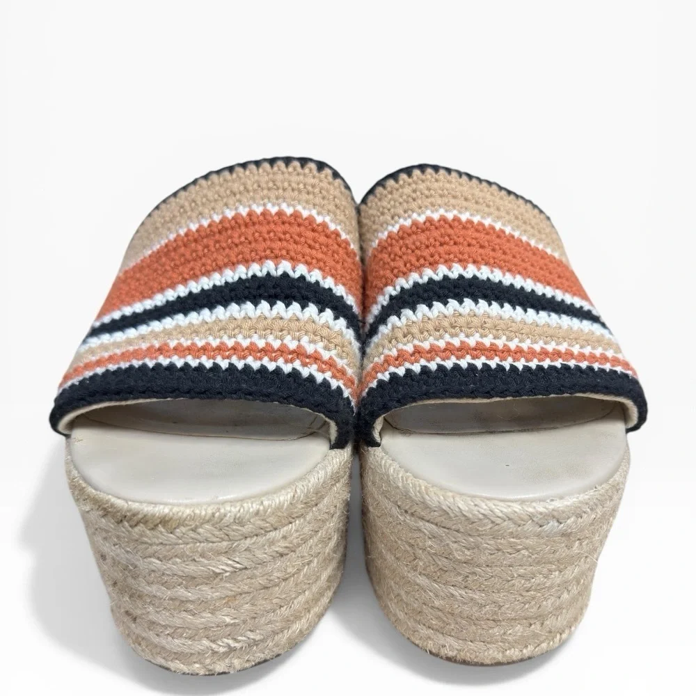 Marc Fisher Lannia Striped Crochet Espadrille Wedge Platform Shoe Size 10